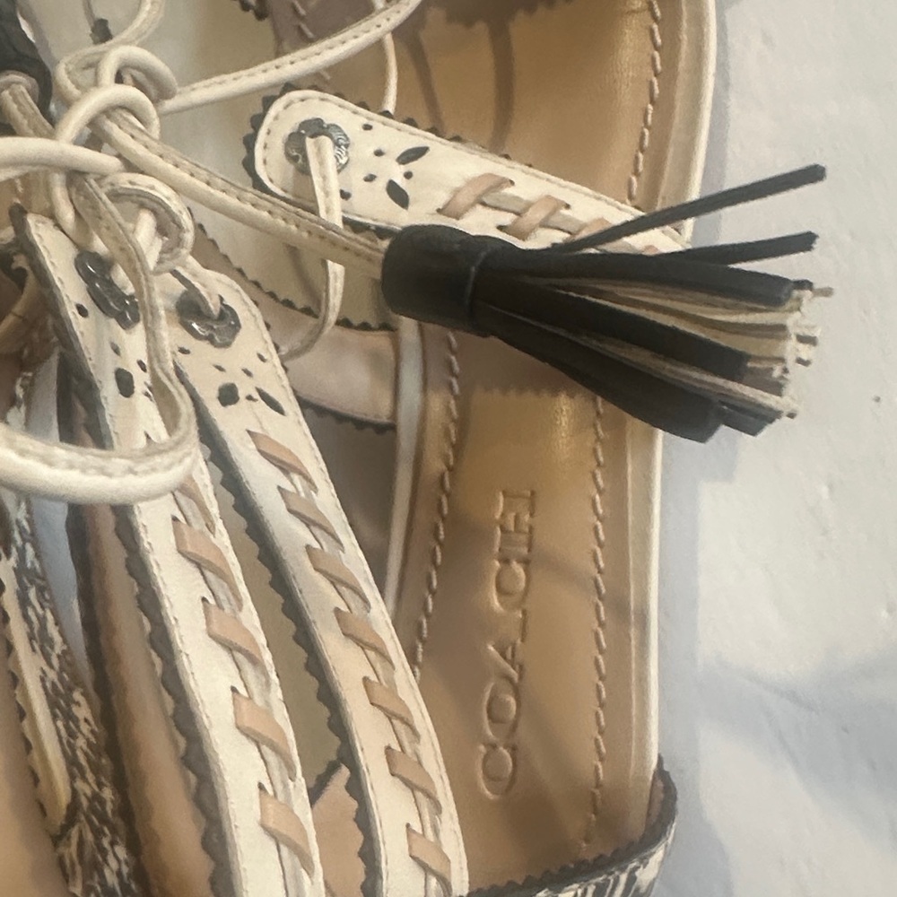 Coach Via with Demi wedge Stylish Beige tan and Black Sandals with back zipper - Picture 10 of 10